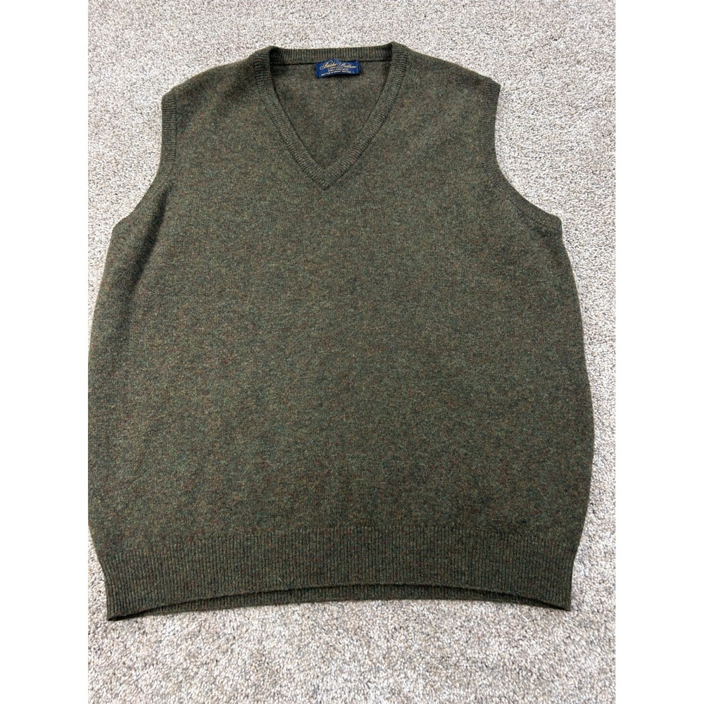 Brooks Brothers Mens Lambswool V-Neck Sweater Vest Olive Green Marl Large #0752